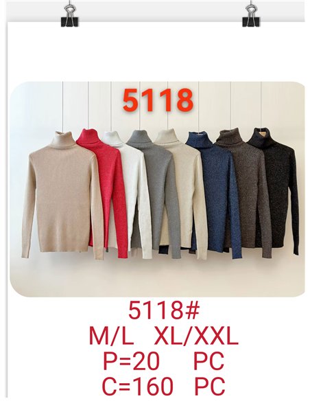 Jersey canalé metalizado cuello vuelto