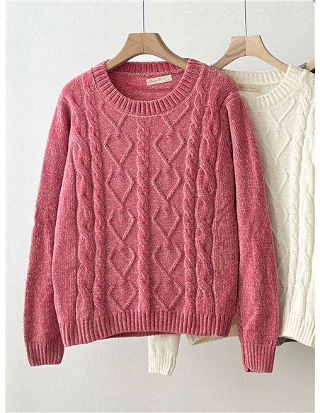 Jersey chenilla trenzado clásico cuello redondo