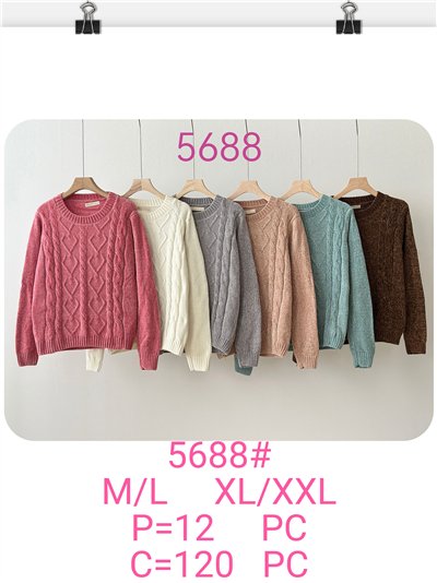 Jersey chenilla trenzado clásico cuello redondo 2