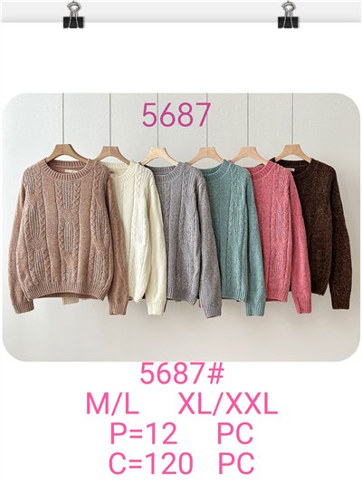 Jersey chenilla trenzado relieve cuello redondo 2