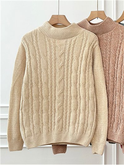 Jersey chenilla trenzado cuello perkins