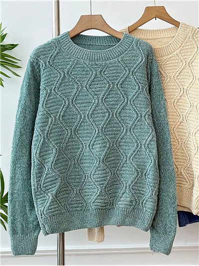 Jersey chenilla geométrico cuello redondo