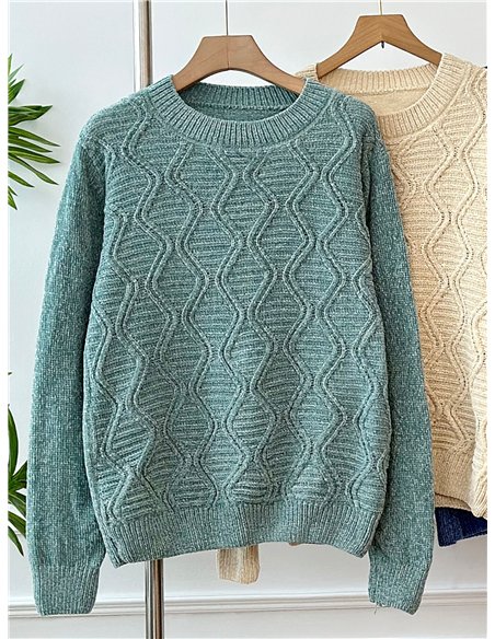 Jersey chenilla geométrico cuello redondo