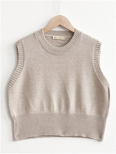 Chaleco de punto cuello redondo