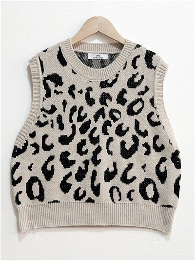 Chaleco de punto animal print