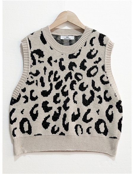 Chaleco de punto animal print