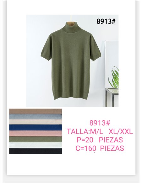 Jersey punto manga corta cuello vuelto