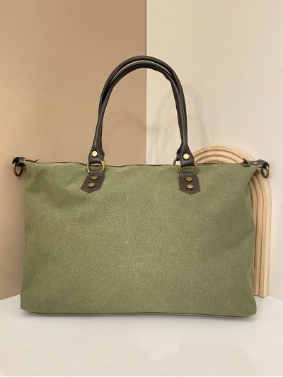 Bolso tote canvas asa mano de piel