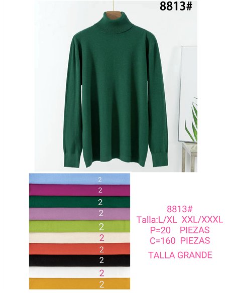 Jersey de punto cuello vuelto liso talla grande