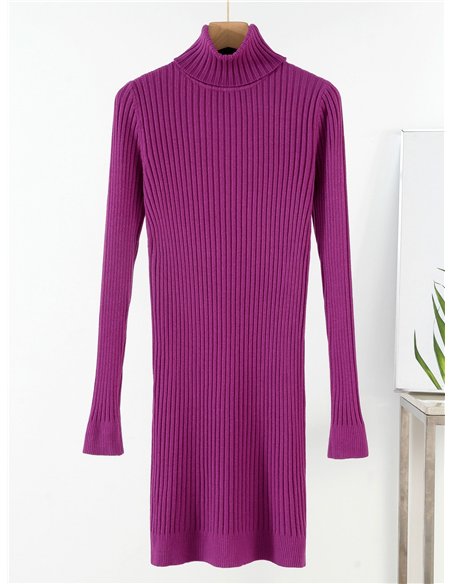 Roll neck ribbed knit dress
