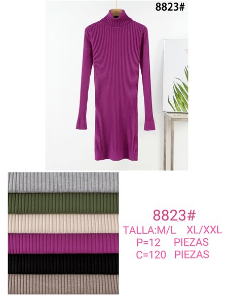 Roll neck ribbed knit dress