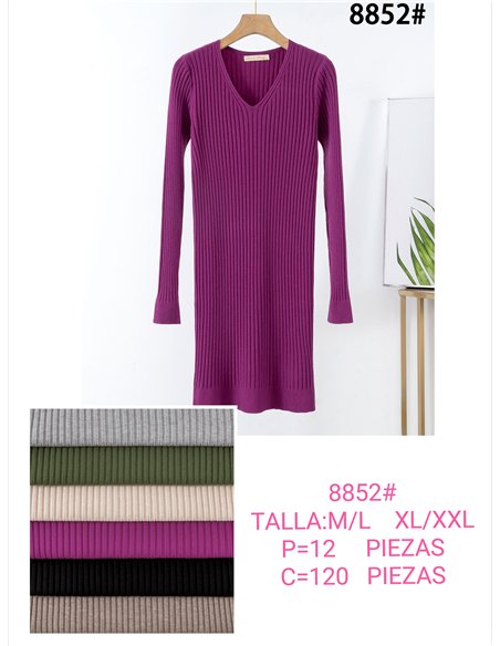 V-neck ribbed sweater dress