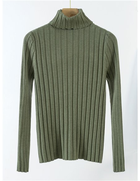 Jersey canalé ancho cuello vuelto