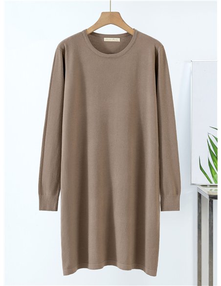 Vestido de punto liso cuello redondo