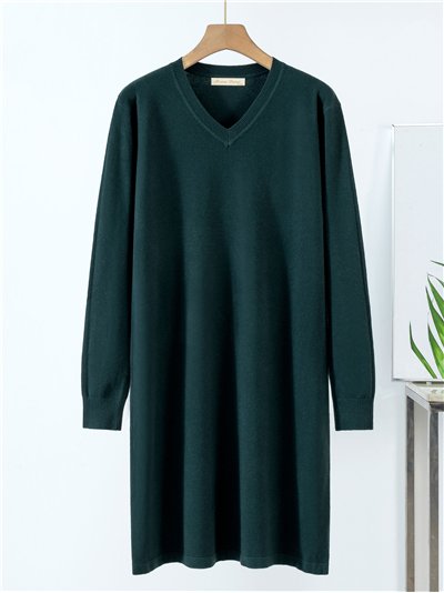 Vestido de punto liso escote pico