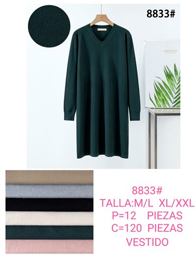 Vestido de punto liso escote pico 2