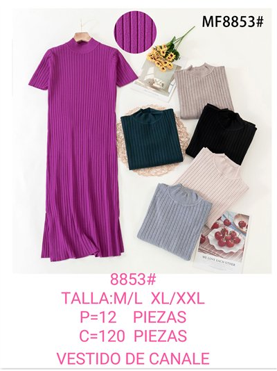 Vestido canalé aberturas manga corta cuello perkins 2