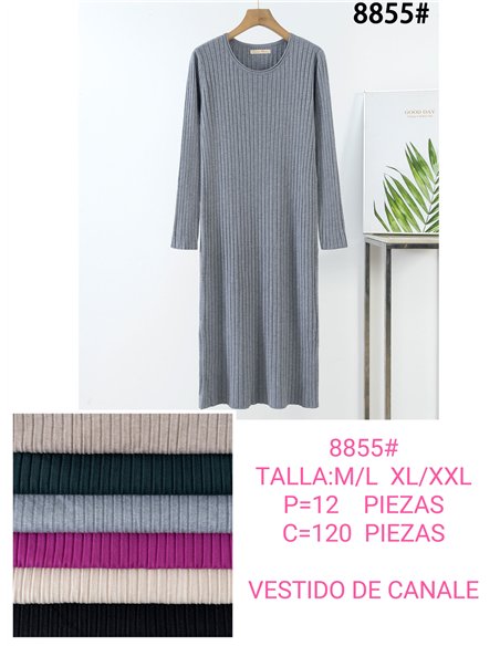 Vestido canalé cuello redondo