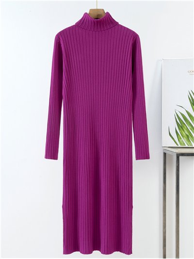 Roll neck ribbed knit dress