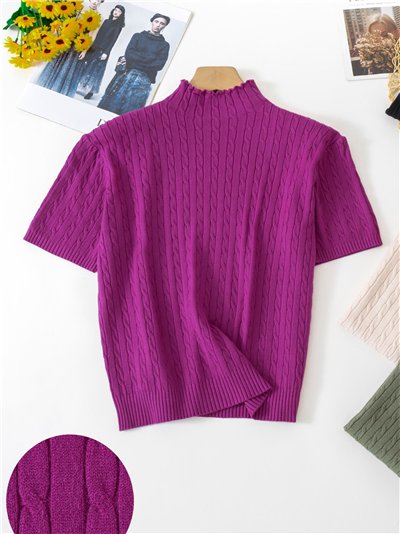 Jersey trenzado manga corta cuello perkins