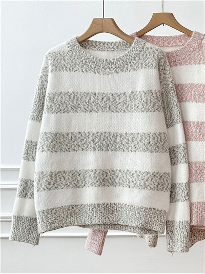 Jersey rayas bouclé cuello redondo