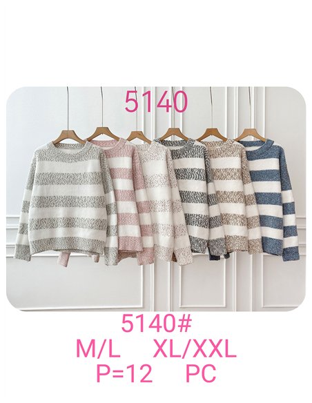 Round neck soft striped boucle sweater