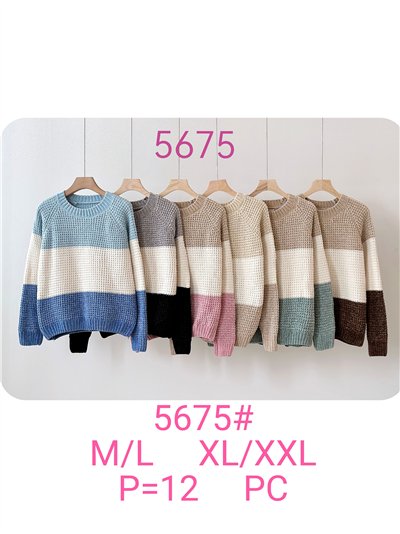Jersey chenilla bloques de color cuello redondo 2
