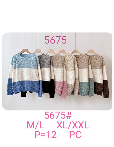 Jersey chenilla bloques de color cuello redondo