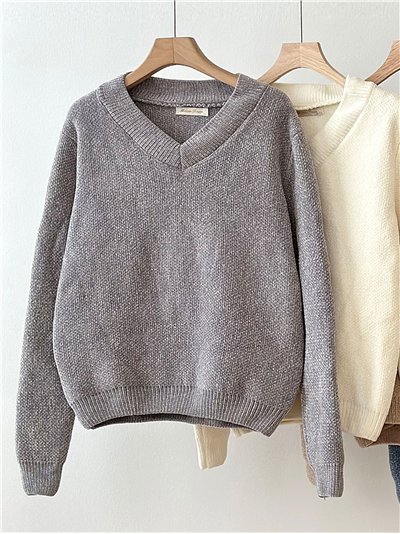 Jersey básico chenilla escote pico