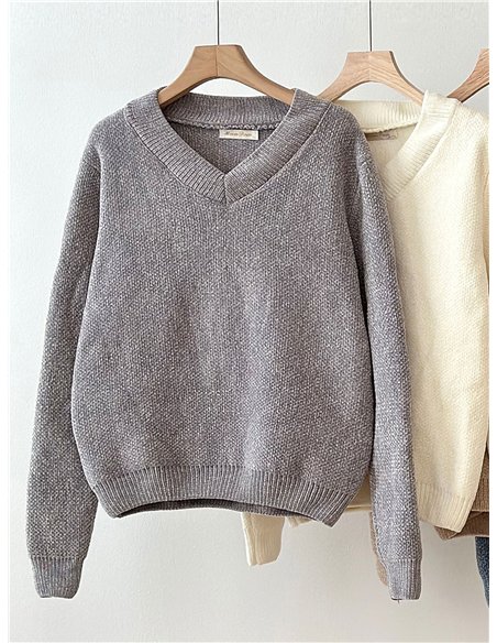 Jersey básico chenilla escote pico