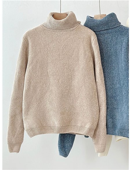 Jersey básico chenilla cuello vuelto