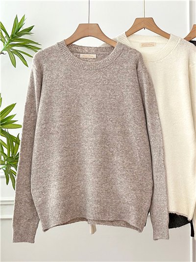 Jersey punto con pelo cuello redondo