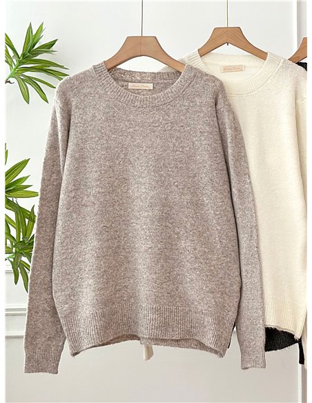 Jersey punto con pelo cuello redondo