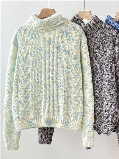 Jersey jaspeado trenzado cuello vuelto
