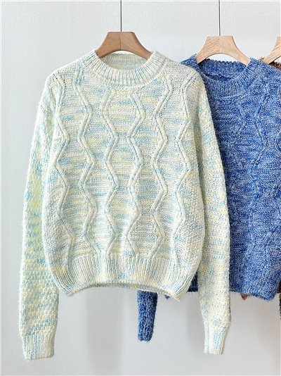 Jersey jaspeado trenzado cuello redondo