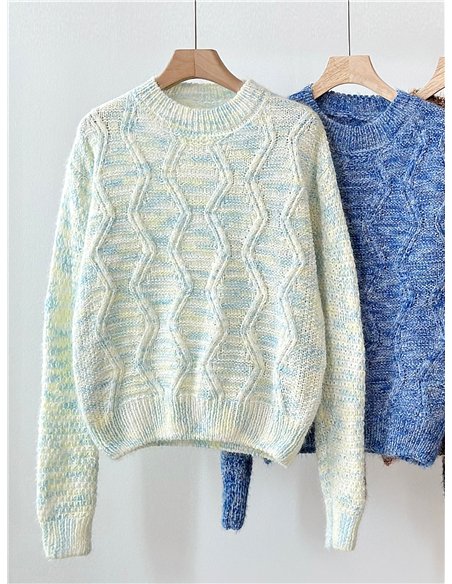 Jersey jaspeado trenzado cuello redondo