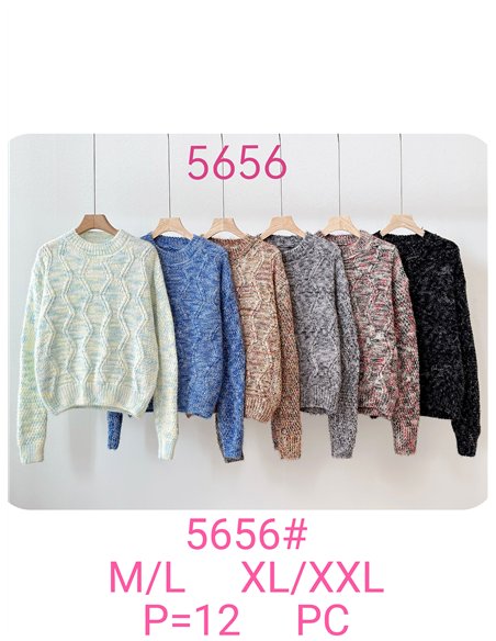 Jersey jaspeado trenzado cuello redondo