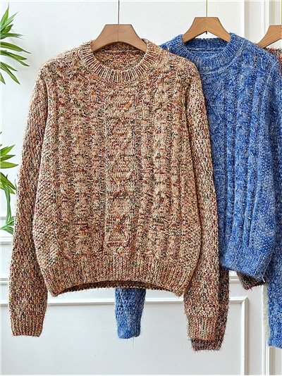 Jersey jaspeado texturizado cuello redondo