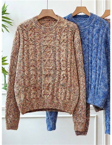 Jersey jaspeado texturizado cuello redondo