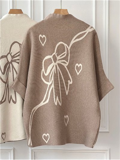 High neck bow print sweater