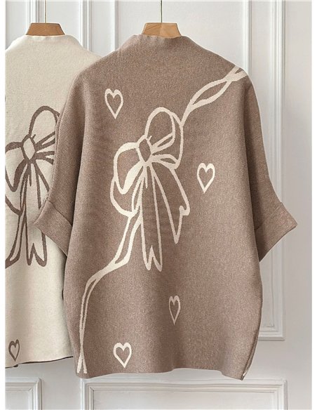 High neck bow print sweater