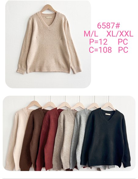 Jersey punto cálido cuello pico