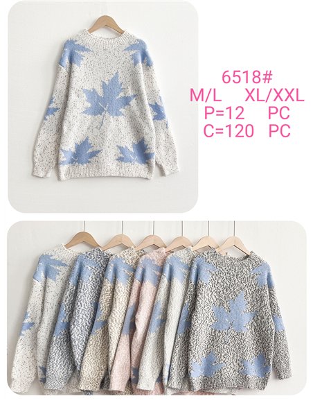 Jersey jaspeado jacquard hojas