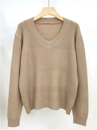 Jersey franjas con lentejuelas cuello pico