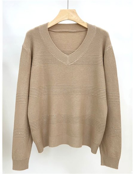 Jersey franjas con lentejuelas cuello pico