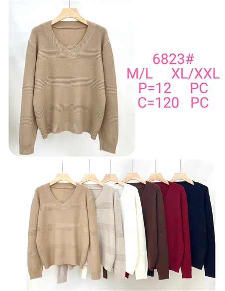 Jersey franjas con lentejuelas cuello pico