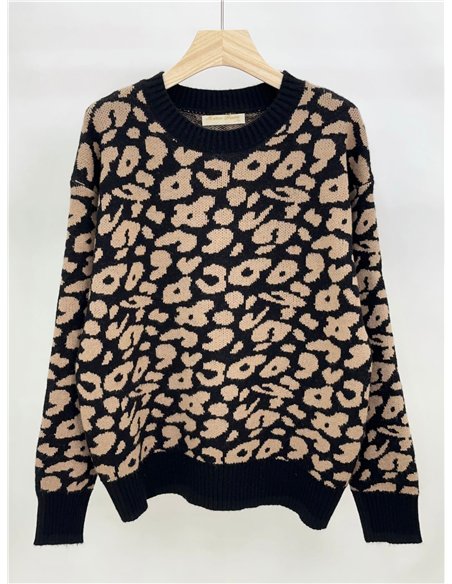 Leopard jacquard knit sweater