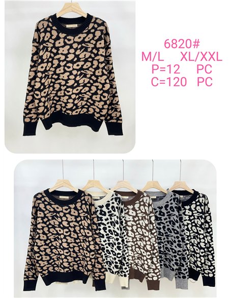 Leopard jacquard knit sweater