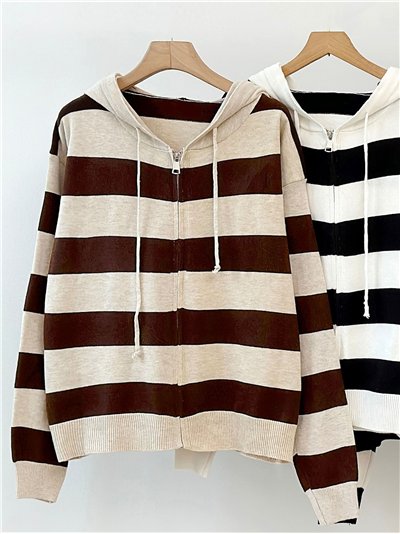 Chaqueta punto rayas con capucha