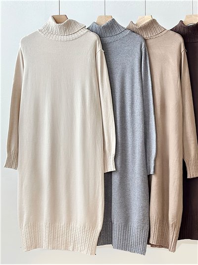 Vestido punto cuello vuelto detalle trenzado